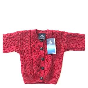 Red Aran 100% Merino wool sweater 12-24 mo